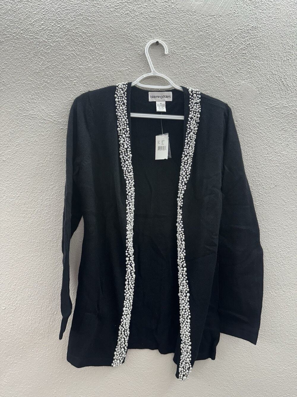 Bloomingdales Womens Cardigan Size Medium Black Cashmere Embellished NWT